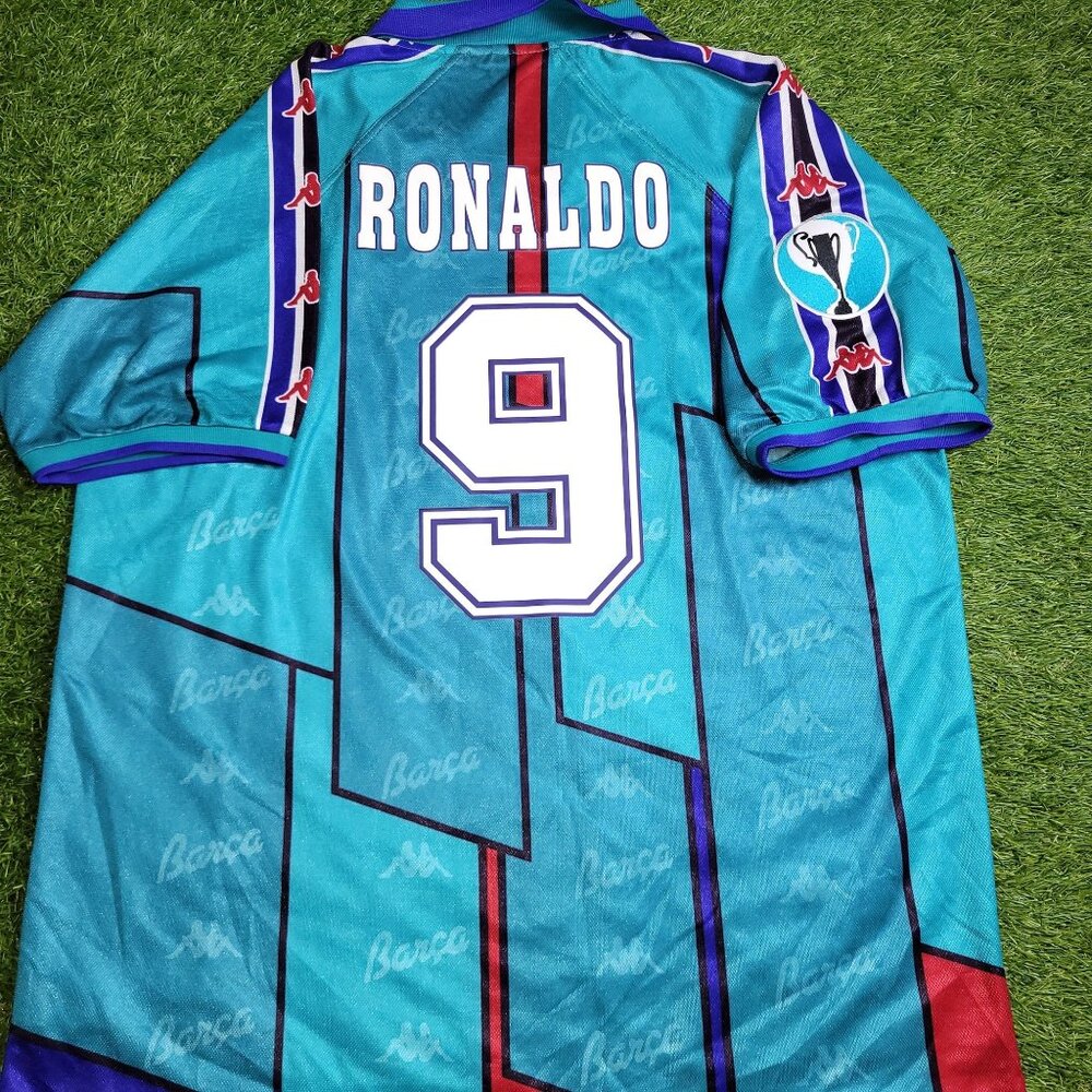 Ronaldo Kappa Barcelona UEFA CUP FINAL 1996 1997 Away Soccer Jersey Shirt XL